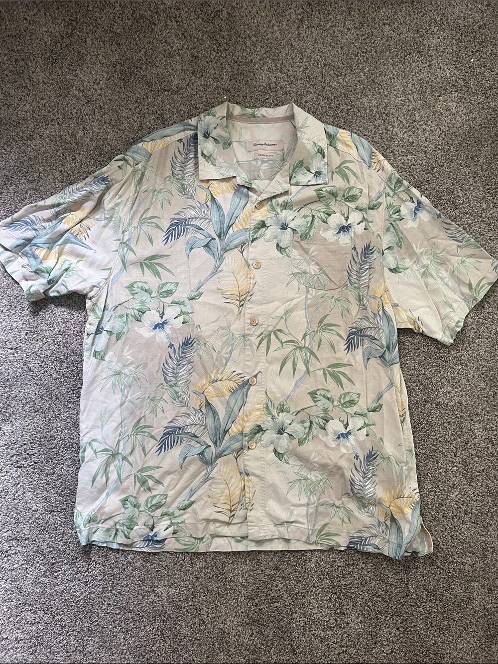 Tommy Bahama Beige Silk Hawaiian Shirt
